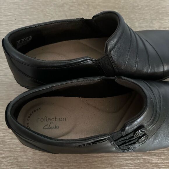Clarks Collection Black Leather Slip-on Shoes 10 - Picture 2 of 7
